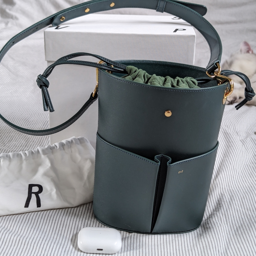 RSVP Paris Low Five Forest Green Calfskin Bucket Bag